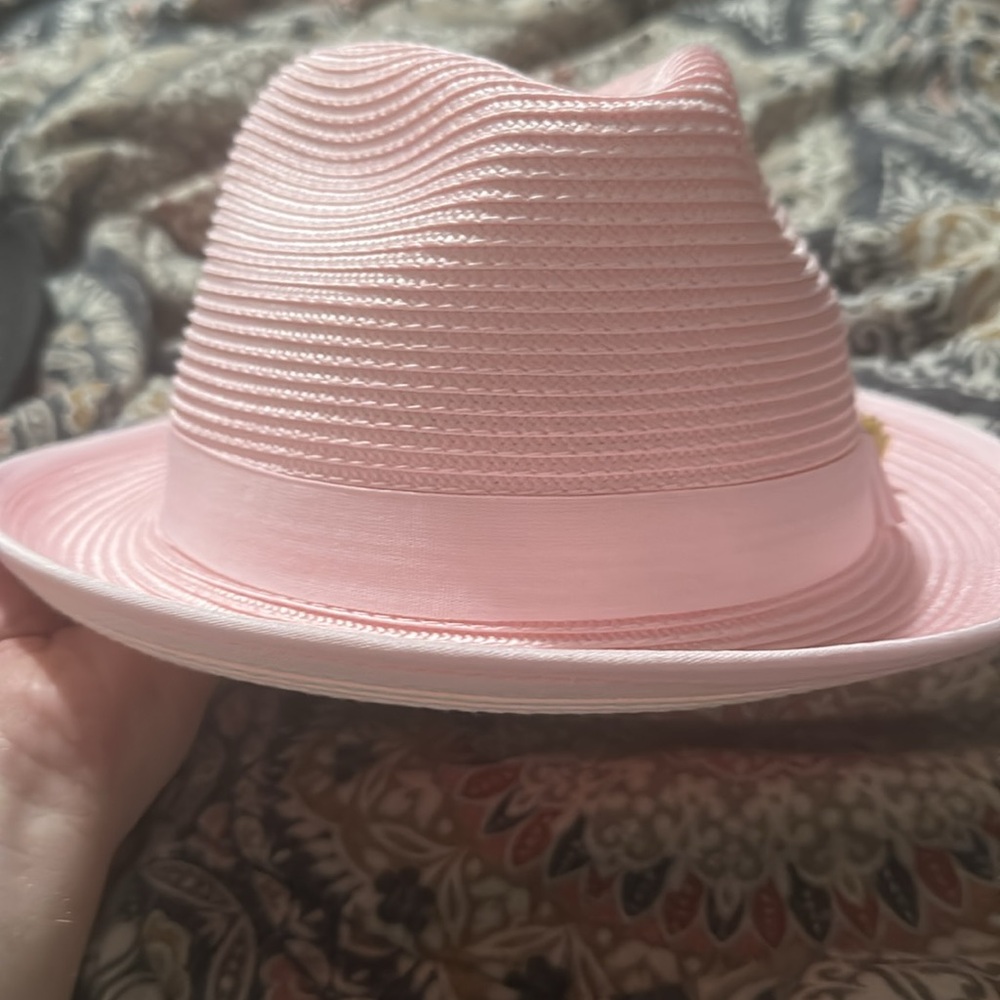 Montique International Pink/ White Fedora Hat for Women